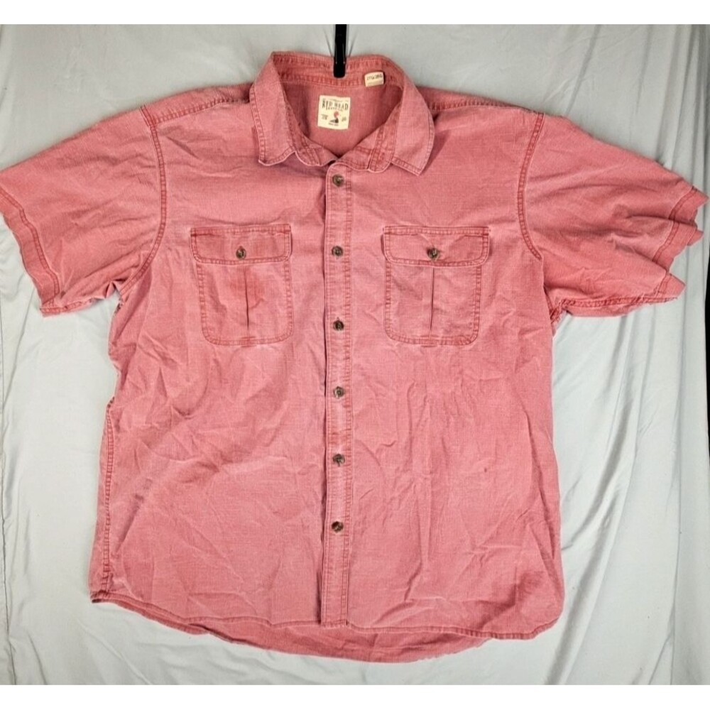 RedHead Pink Button Up Shirt Men’s 2X Short Sleeve Cotton Workwear.